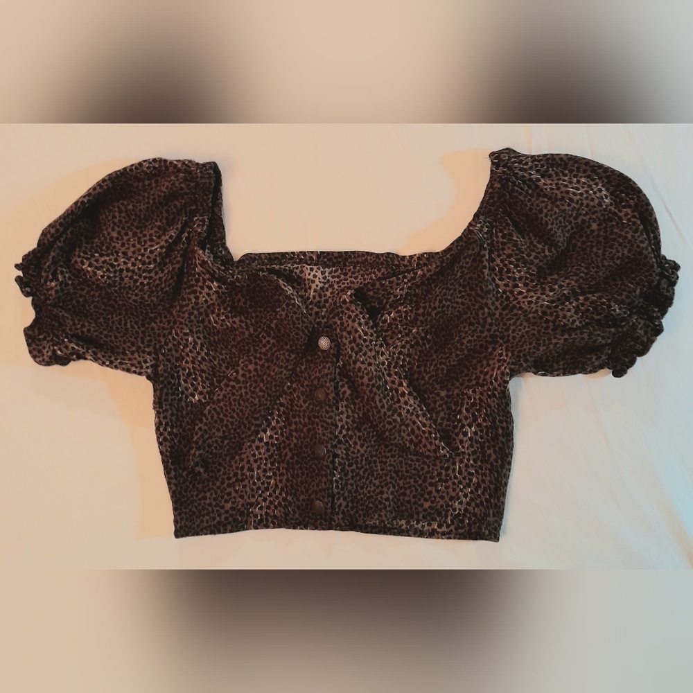 Leopard Print Button Down Crop Top